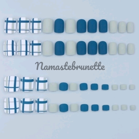 Nwt 48pcs Blue Gray Manicure & Pedicure Premium Press On Nails - Picture 4 of 13